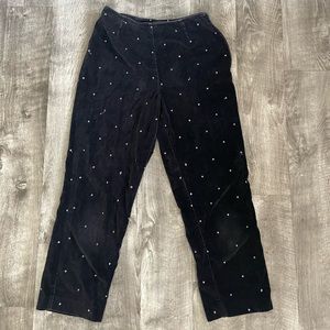 Vintage Black velvet cropped pants with snow flake embroidery